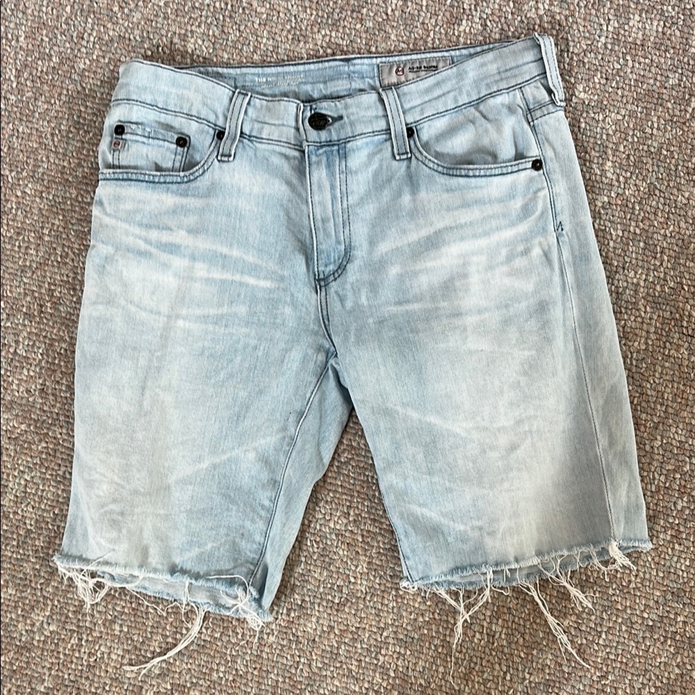Ag Adriano Goldschmied Blue Jean Shorts Distressed Raw Hem